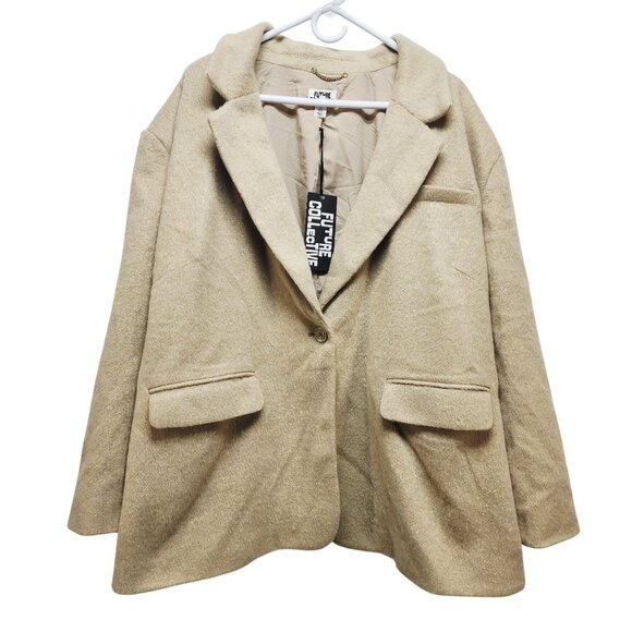 Future Collective Womens Beige Wool Blend Blazer Jacket Size 2X  Pockets  Lining - Picture 1 of 7